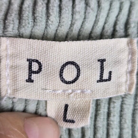 POL Size Large Light Green Corduroy Shacket Button Front Distressed Front Hem - Picture 12 of 15